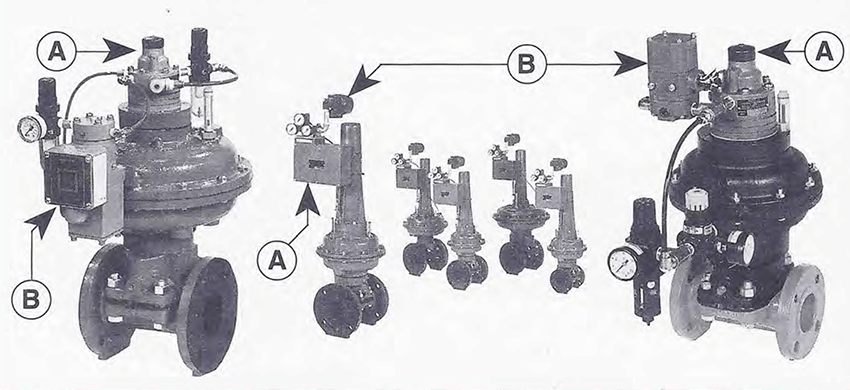 A Positioners for Rate of Flow, Pressure Reducing and Other Throttling Applications. B Transducers for Throttling Applications, Responding to a 4-20 MA or Other Elect. Signal.